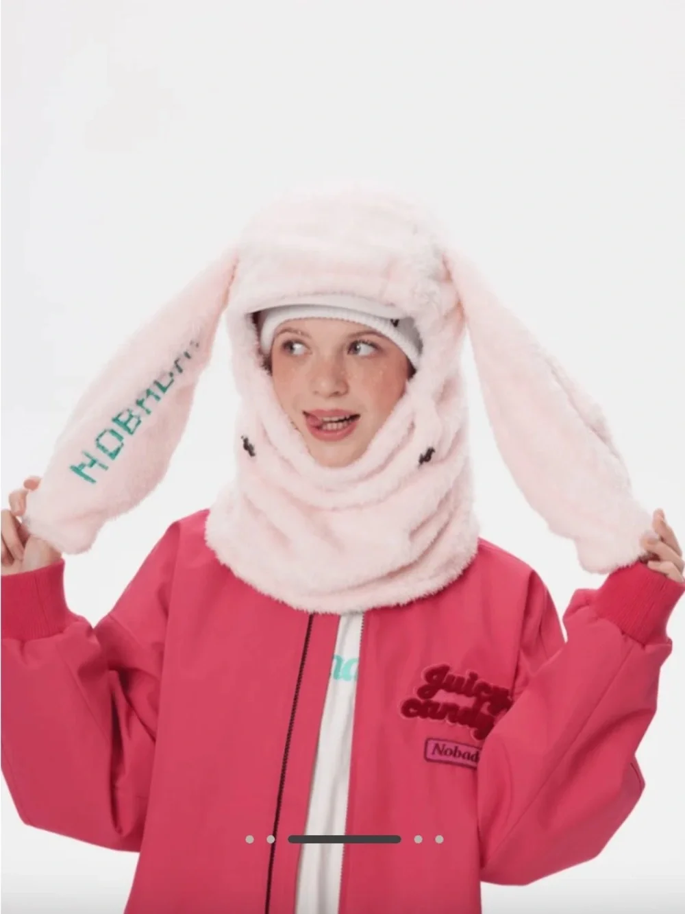 Plush Bunny Hood Scarf for Kids - Light Pink